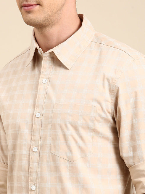 Beige Checks Full Sleeves Shirt